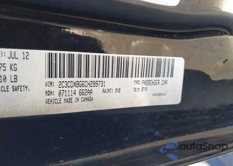 2012 Dodge Charger Se z USA, uszkodzony, nr VIN 2C3CDXBG6CH299731